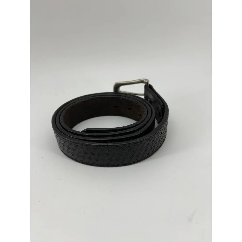 Men's Leather Belt Size 46 Black Basket Weave Casual Security Uniform